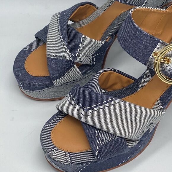 See by Chloe Joei Patchwork Denim Platform Sandals size 39 - Picture 7 of 15